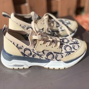 Calvin Klein Hensley Terry Cloth Smooth Knit Women Beige Sneaker Size 7.5preowen